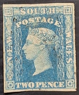 1856 NSW Australia 2d Ultramarine Imp Small Diadem stamp WMK 2 used £14.00.