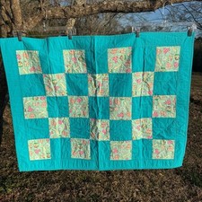 Baby/Kids Turquoise Patchwork Quilt/Crib Blanket 43 X 33