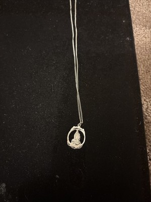 Silver Hand Engraved Praying Hands Necklace 8 in