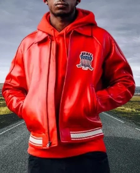 Hombres Avirex Rojo Bombardero Real American Flight Chaqueta Imitación Cuero Chaqueta Hombres Foto 3 de 4