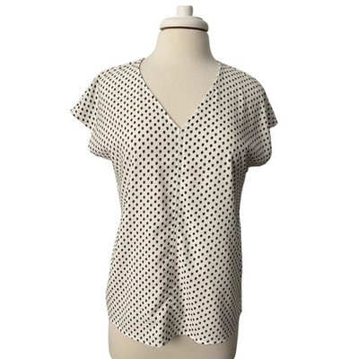 Hilary Radley Womens S Chic Polka Dot Lightweight V Neck Blouse Oversized Office