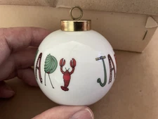 Vintage CHRISTMAS ORNAMENT 1981 Lynn Morris Milk White Ceramic MARY JANE
