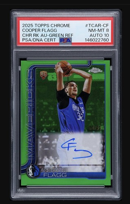#ad 2025 26 Topps Chrome Cooper Flagg RC Rookie Auto Green Refractor 23 99 $20000.00