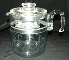VINTAGE PYREX 9 CUP PERCOLATER COFFEE POT, MISSING TOP METAL INFUSER, VG COND