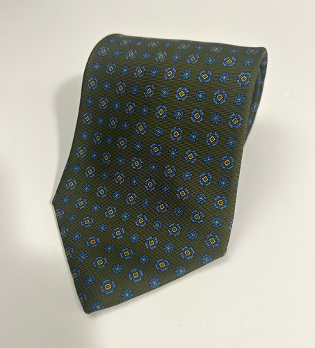 Brooks Brothers Makers Green/Blue/Yellow Geometric Silk Woven Tie, Logo Accent