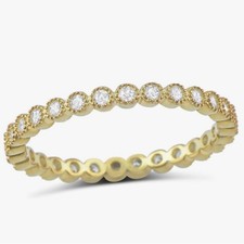 Yellow Gold Plated 925 Sterling Silver Eternity Cubic Zirconia Ring Size 8 NIB