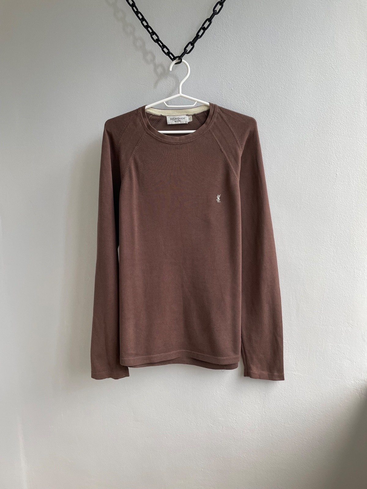 Maglione YSL Yves Saint Laurent Vintage Marrone Manica Lunga Pullover Felpa