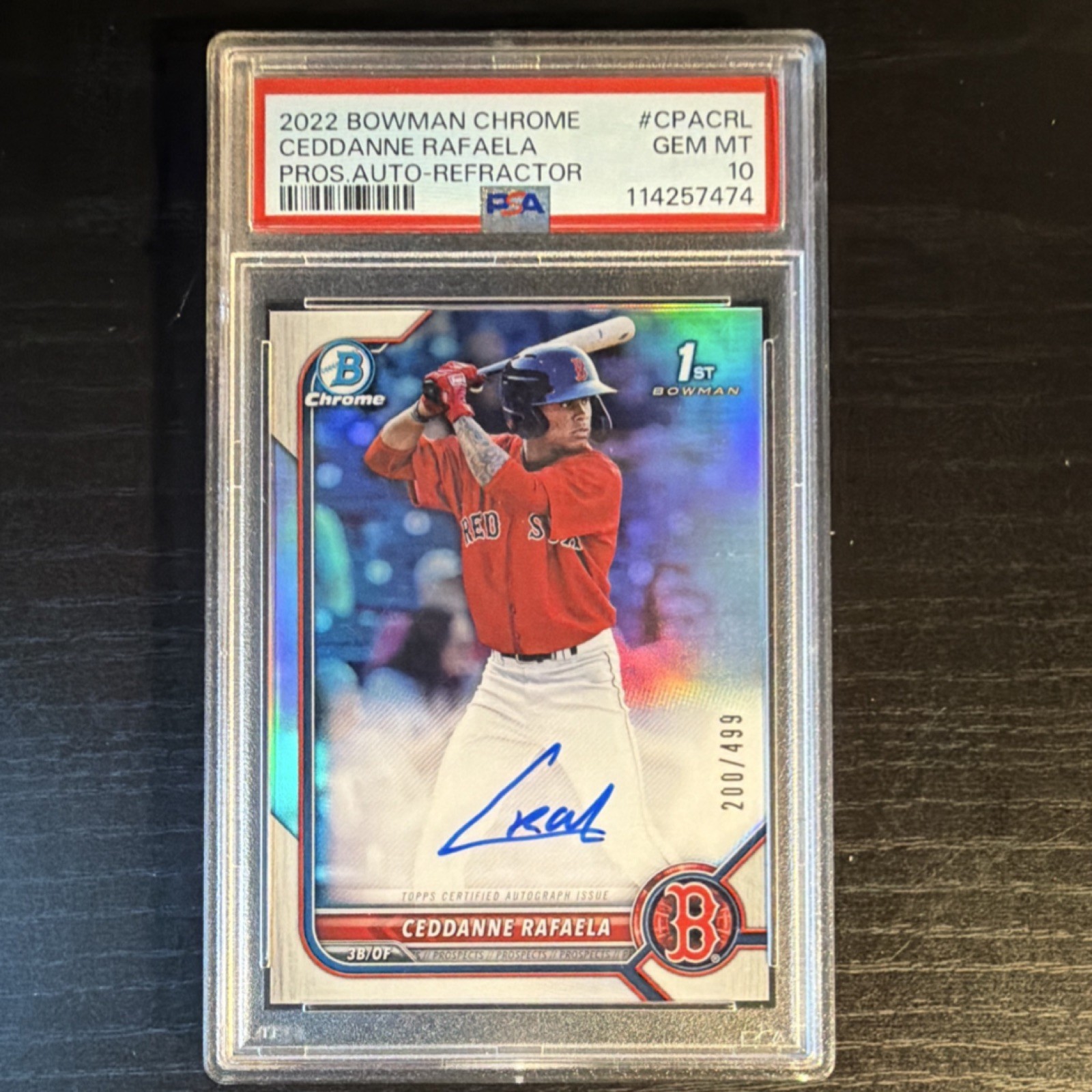 Topps 2022 Bowman Chrome RC Refractor Auto Ceddanne Rafaela #CPA-CRL /499 PSA 10