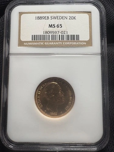 1889 EB Sweden 20K NGC Certified MS 65 Gold