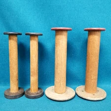 Lot of 4 Vintage/Antique Wooden Industrial Loom Yarn Thread Spools 