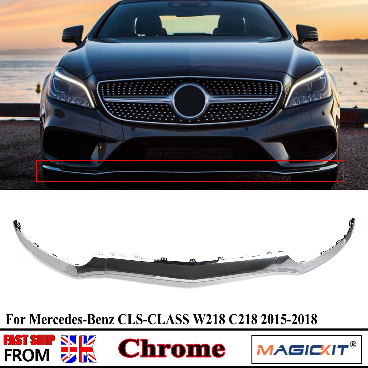 3x Chrome Front Bumper Lower Lip Trim For Mercedes-Benz CLS W218 C218 2015-2018