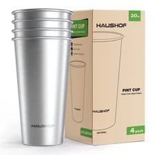 HAUSHOF Pint Cup, 20 oz Stainless Steel Cups, Stackable Metal Drinking Cups, ...