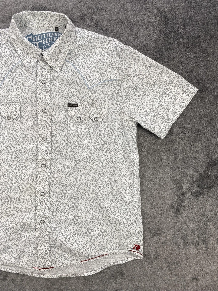 Camisa Southern Thread Para Hombre Grande Blanca Azul Perla Occidental Algodón a Presión Rodeo Foto 3 de 4