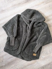 Nordic Beach Wrap O/S Oversized Sherpa Fleece Beachy Boho Cardigan Hooded Cozy