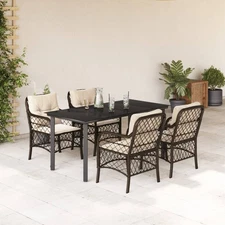 Garden Dining Set Brown, Black, Cream