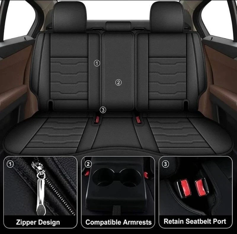 Juego completo de fundas de asiento para Mazda CX5 2017-2025: cuero impermeable 5 asientos negro Foto 2 de 4