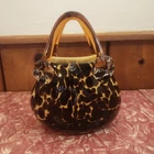 Vintage Murano Style Glass Cheetah Purse/Vase with Handle