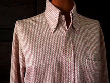 VTG 60s 70s Penneys Towncraft Pink Dagger Collar Mod Disco Geometric Shirt Sz L