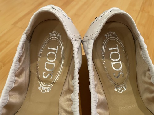 TODS White Degas Ballerina Ballerina Flats Driving Square Toe Bow Tie size 8 - Picture 8 of 10