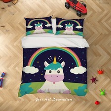 3D Unicorn Cloud Rainbow Kids Quilt Cover Set Duvet Cover Bedding Pillowcases