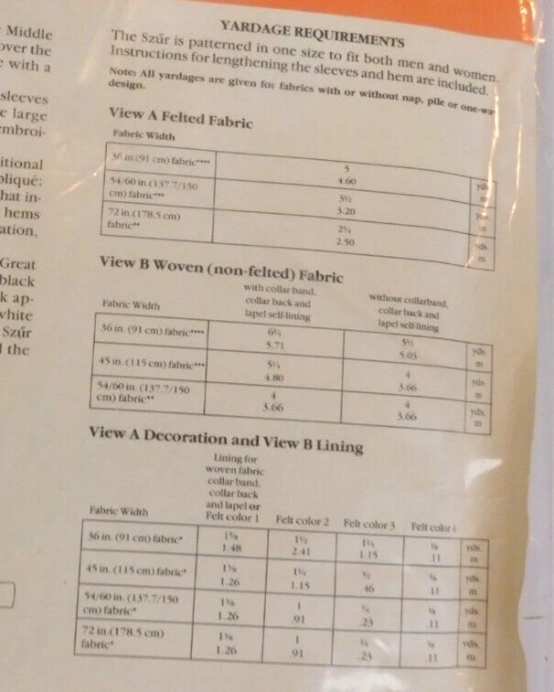 Folkwear #150 sewing pattern Hungarian Szur Coat Robe Unisex Sizing NIP - Image 4 of 4