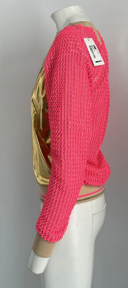 Patrizia Pepe 'Fly' неоновый розовый/золотой сетки длинным рукавом Crewneck sz 42 новый с Ярлыками - Изображение 2 из 4