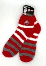 OHIO STATE BUCKEYES LADIES STRIPED FUZZY SLIPPER HOUSE SOCKS FREE SHIPPING