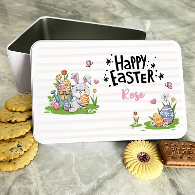 Frohe Ostern süße Hasen Streifen personalisiert Geschenk Kuchen Kekse Süßigkeiten Leckerli Dose