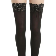SEXY HOT TOPIC BLACKHEART STAY UP  CORSET LACE UP TOP THIGH HIGH STOCKINGS