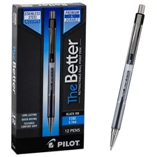 Pilot 30000 Better Retractable Fine 0.7mm Ballpoint Pen, Black Ink, Box of 12