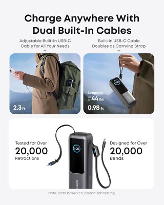 Anker 25000mAh Power Bank Triple 100W USB-C Ports Built-in Cables