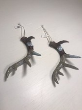 Antler Christmas Ornaments Set Of 2, Glittery Cute, Loop For hanging 6  