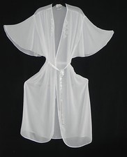 Dentelle Intimate Robe White Chiffon Bead/Sequin Trim Tie Belted Wing Sleeve M