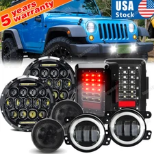 7" LED Headlights Fog Lights Turn Tail Lamp Combo For Jeep Wrangler JK 2007-2018