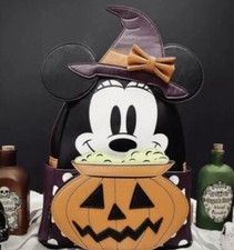 Image of LOUNGEFLY Disney Halloween Minnie Mouse Witch Pumpkin Cauldron Mini Backpack New