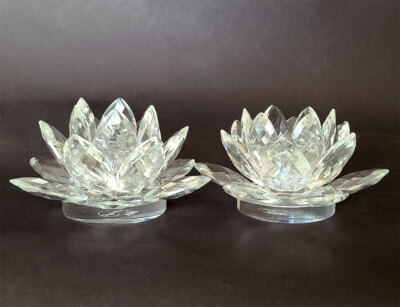 SET OF 2 CRYSTAL LOTUS FLOWER CANDLE HOLDER  HANDCRAFTED size 5 3/8'' by SORELLE