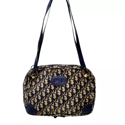 *Rare*  Christian Dior Shoulder bag Trotter Canvas Navy Vintage Authentic