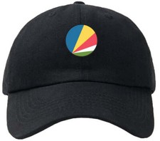 Seychelles Flag Circle Black Baseball Cap Personalization Available