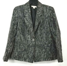 Coldwater Creek Women Gray Black Flock Notch Lapel 1-Button Blazer Jacket 6