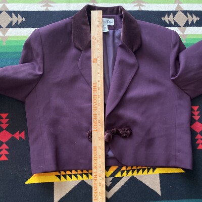 Vtg Christian Dior Women Plum Purple Velvet Collar/Cuffs Wool