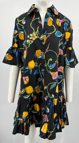 La DoubleJ Black Choux Borboni Printed Cotton-Poplin Mini Shrit Dress sz L - Picture 2 of 6