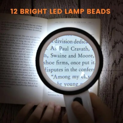 30X Jumbo Handheld Magnifying Glass w/ 13 Bright LED Light Illuminated Magnifier