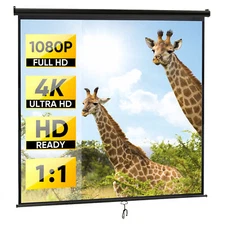120'' Projection Screen 1:1 HD 4K Manual Pull Down Projector Screen Home Black