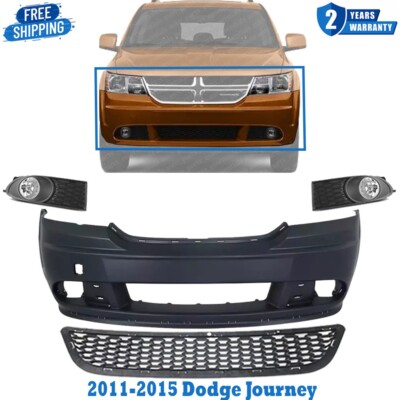 New Front Bumper Cover & Lower Grille + Fog Lights For 2011-2015 Dodge Journey