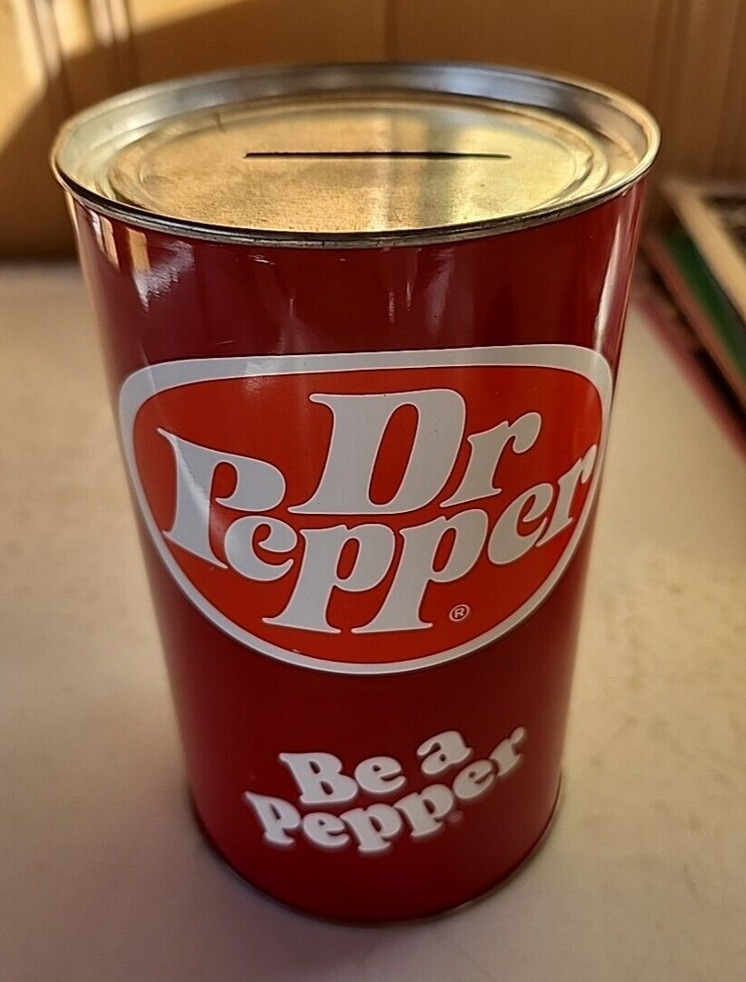 Vintage 1970's Dr Pepper Metal Can Coin Piggy Bank J.L. Clark Be A
