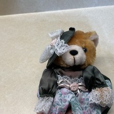 Plush Brown Bear with Floral Dress and Hat 8