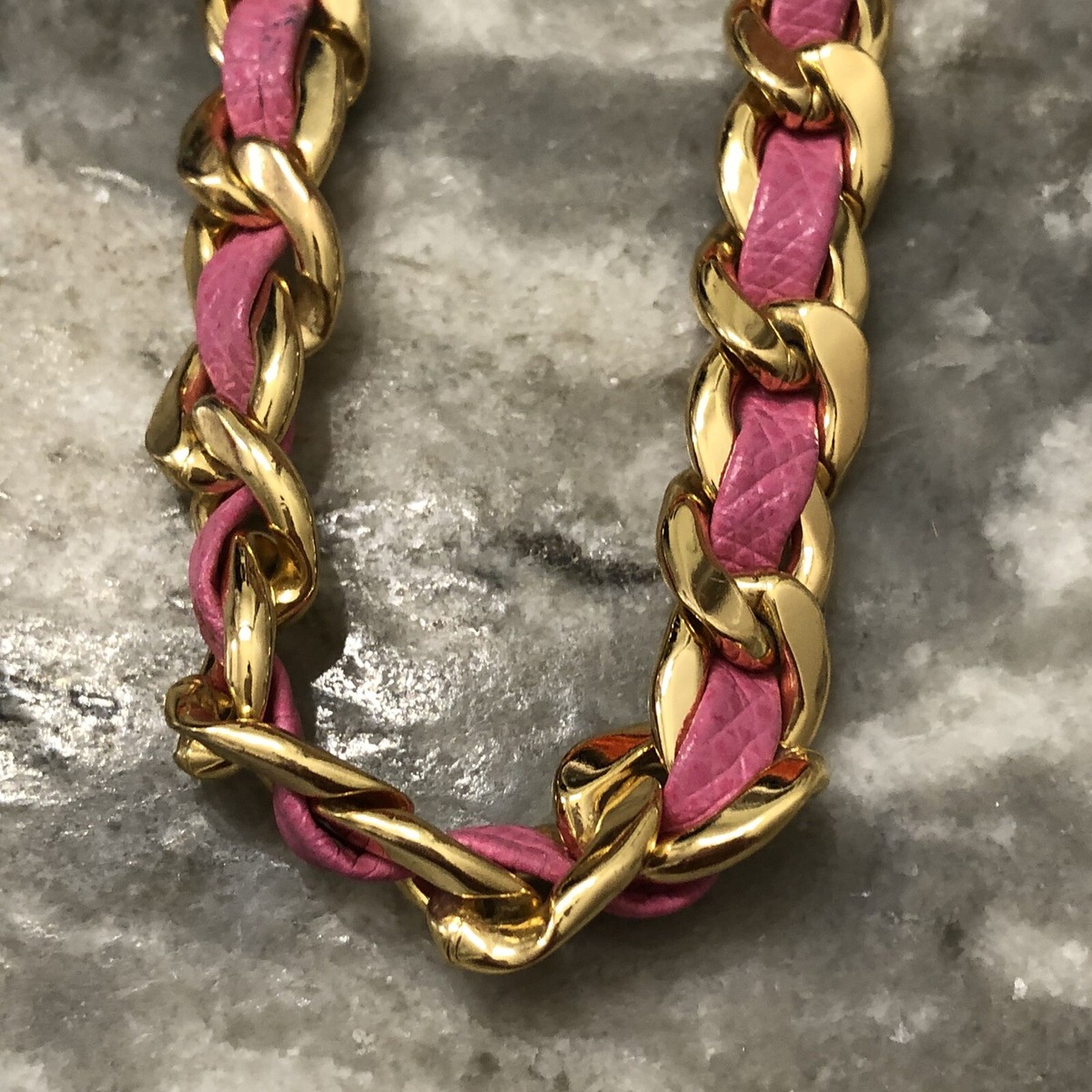 Juicy Couture Pink Headband Gold Chain Leather | eBay