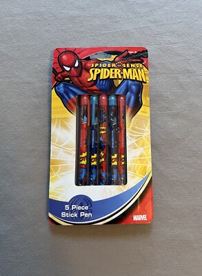 Pack Of 5 Marvel Spider Sense Spider-Man Stick Pens~For Ages 3+, New In Package
