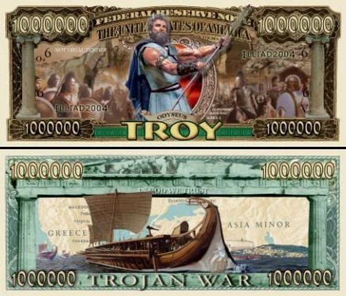Troy ~ The Trojan War Million Dollar Bill Funny Money Novelty Note + FREE SLEEVE