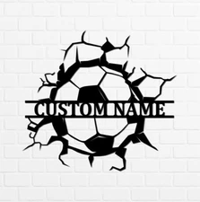 Personalized Soccer Football Black Metal Name sign Home Decor Decorative Art